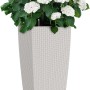 Lechuza Cubico Cottage Pflanzsäule, 56cm hoch, lichtgrau, mit weißer Hortensie.