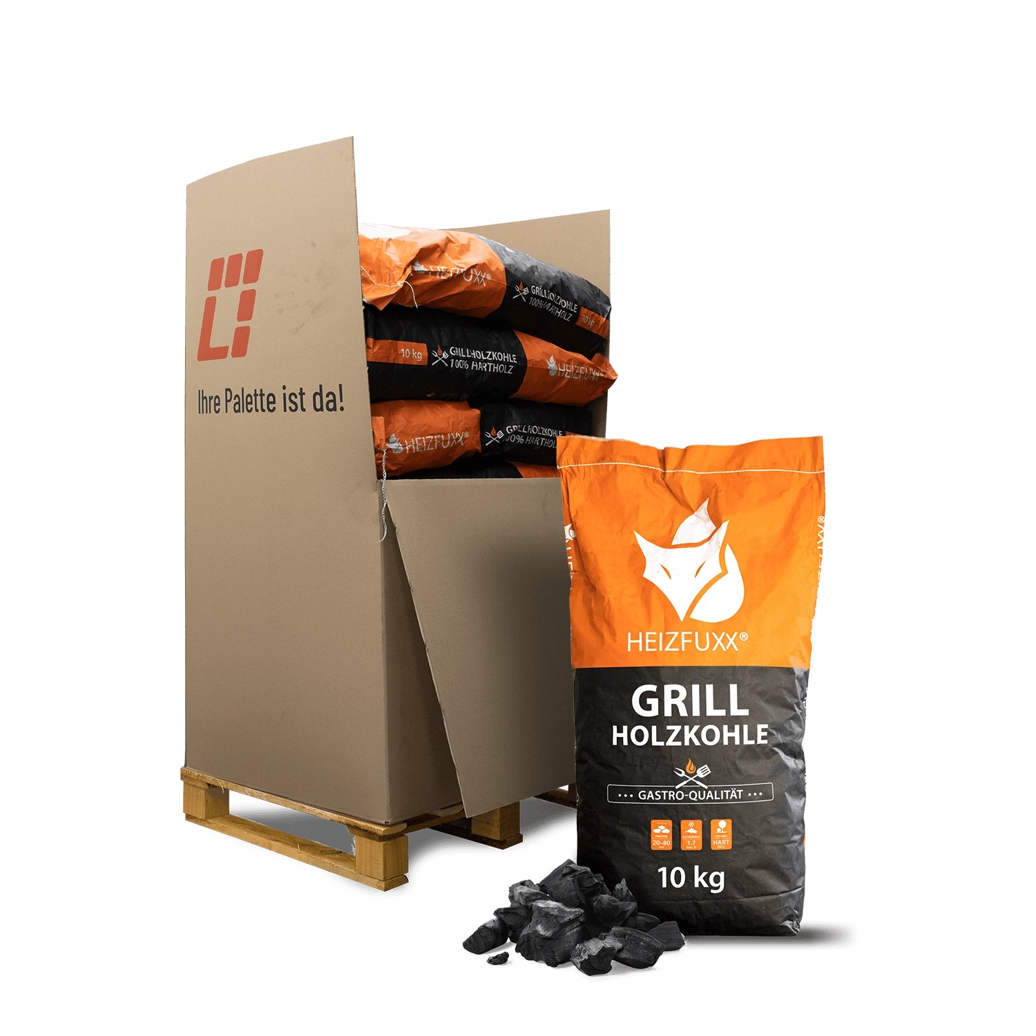 Heizfuxx Grillholzkohle Gastro-qualität 10kg x 12 Sack 120kg Palette günstig online kaufen