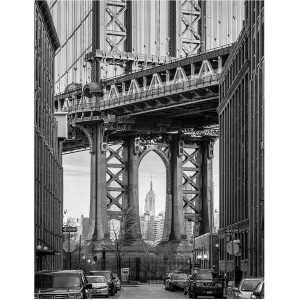 Komar Wandbild Brooklyn Bridge, Schwarz-Weiß-Fotografie, 40x50 cm. Dekoration für Ihr Zuhause.