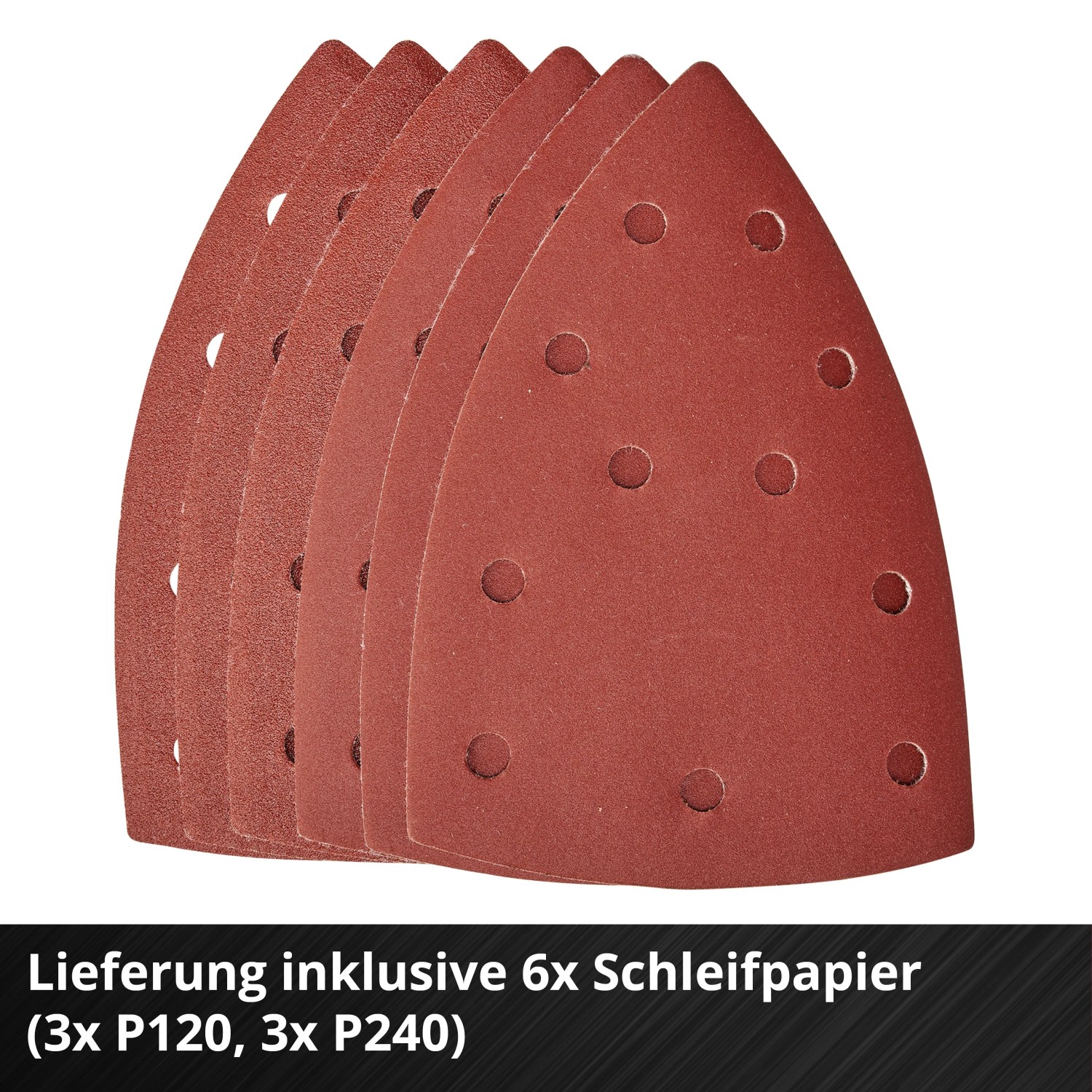 Sechs rote Schleifpapiere (3x P120, 3x P240) für Einhell Akku-Multischleifer.