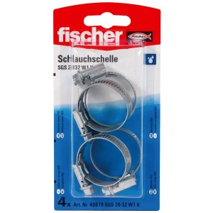 Fischer Schlauchschellen SGS 20-32 W2, 4er-Pack, aus Stahl zum Abdichten und Befestigen von Schläuchen.