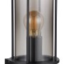 Schwarze Globo Außenleuchte Gracey aus Edelstahl mit Sensor und rauchfarbenem Glas.