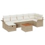 Beiges 8-teiliges vidaXL Garten-Sofa-Set aus Poly Rattan mit Kissen und Stauraum.