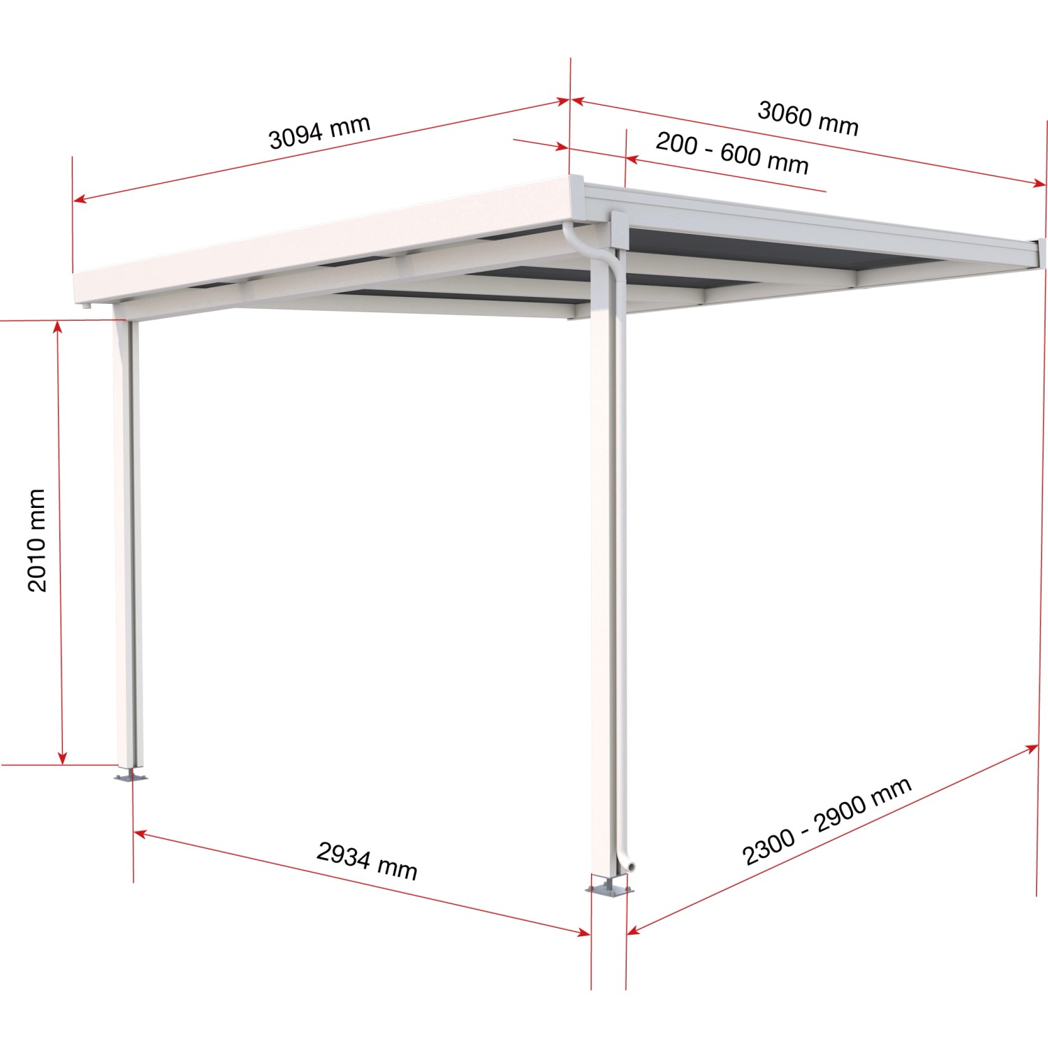 Terrassenüberdachung Premium (BxT) 309 cm x 306 cm Weiß Polycarbonat Opal