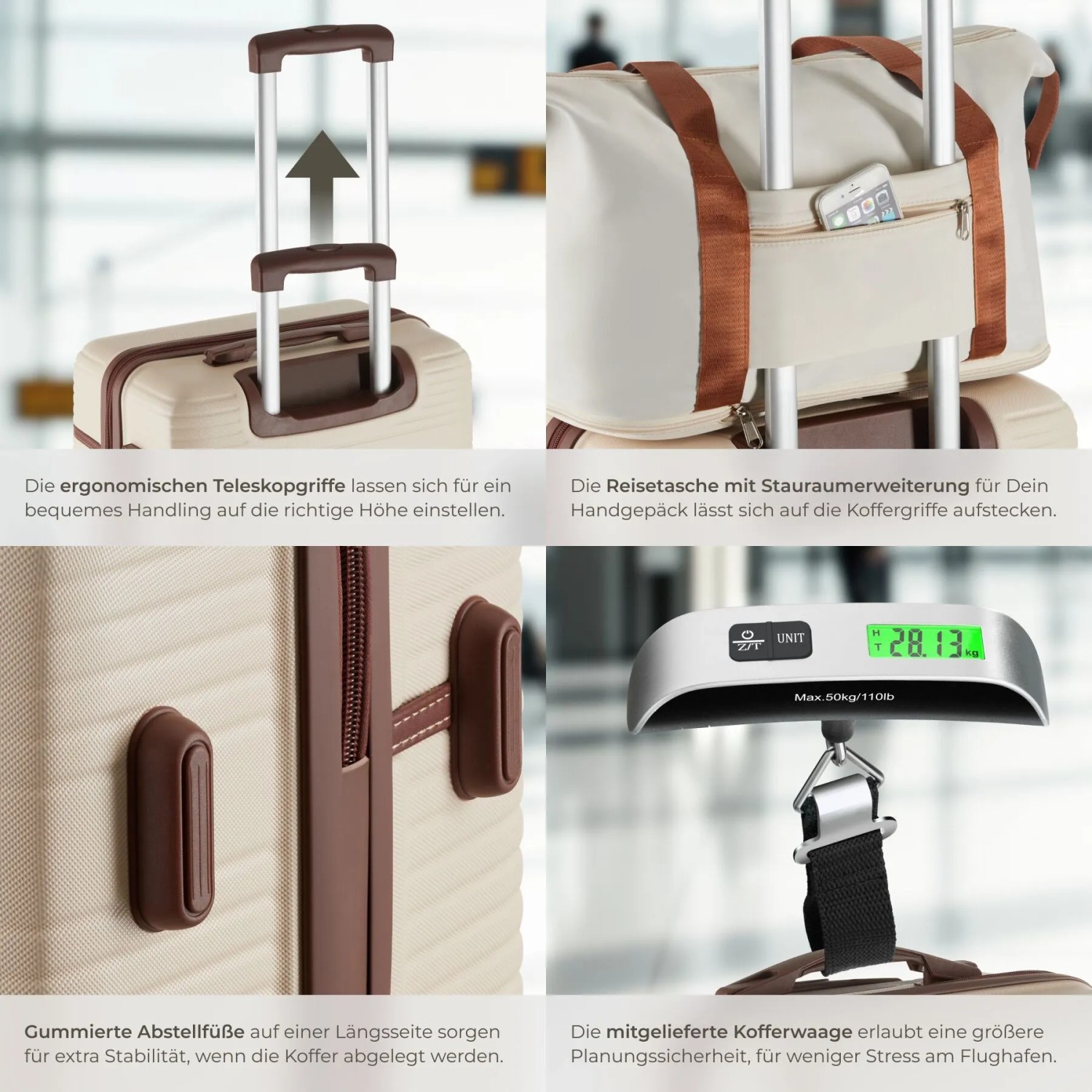 Tectake Reisekofferset Madison 13 Teilig Hartschalen Aus Robustem Abs Kunststoff Tsa Sicherheitszahlenschloss 30 x 49 x 76 cm Creme_4