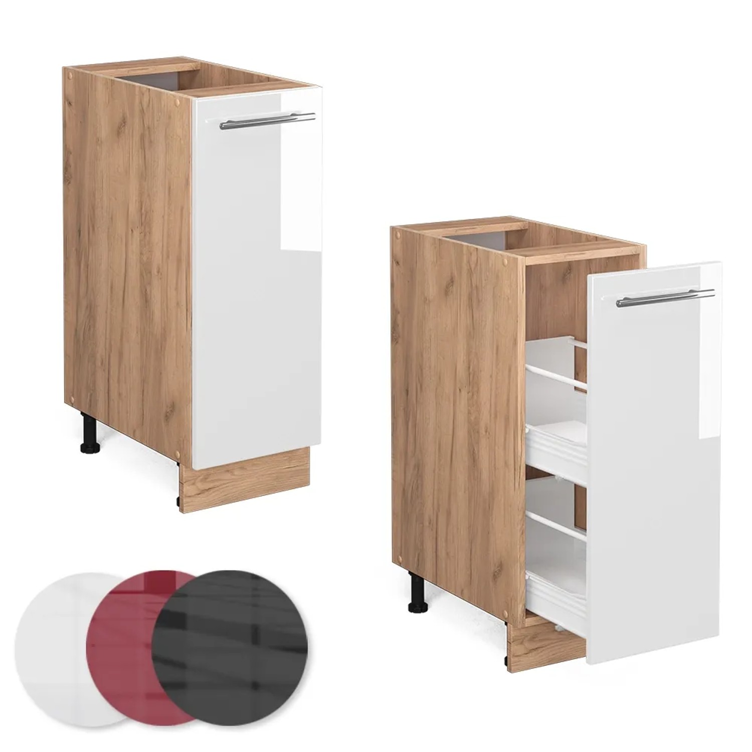 Vicco Apothekerschrank Fame-Line, 30 cm, Weiß Hochglanz/Goldkraft Eiche, Küchenschrank
