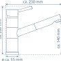Technische Zeichnung: Schütte Spültischarmatur Unicorn Chrom mit Maßen.