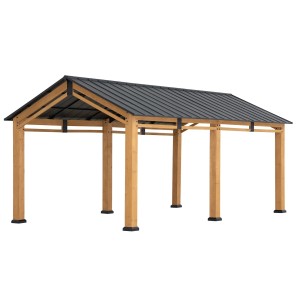 Sunjoy Carport Diran aus Zedernholz mit anthrazitfarbenem Dach. Robuster Holzcarport für Fahrzeuge.