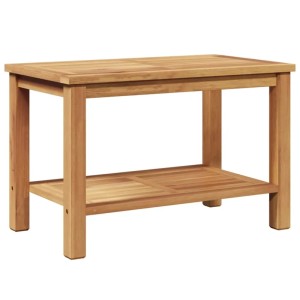 Moderner Couchtisch aus braunem Teak-Massivholz mit zwei Ablageflächen. Perfekt als Gartentisch oder für den Wohnbereich.
