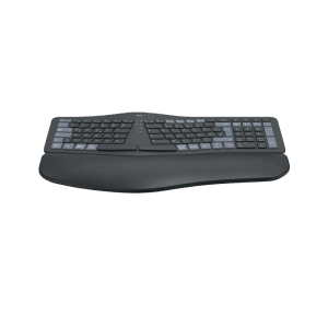 Ergonomische, geteilte Hama Multi-Device-Tastatur WK-900 Ergo kabellos mit LED in Schwarz.