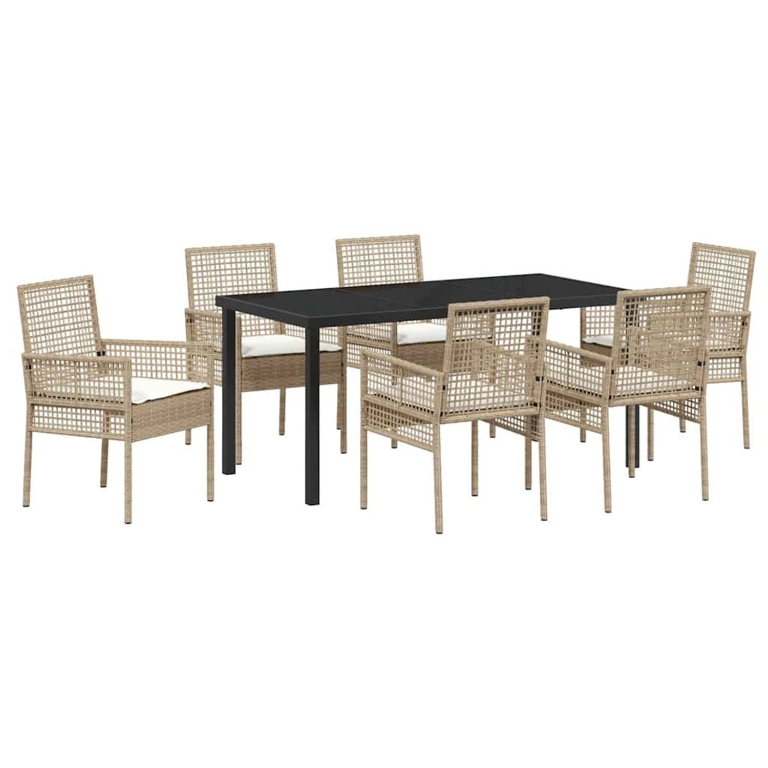 vidaXL 7-Teilige Garten Essgruppe mit Kissen Beige Poly Rattan 3379895 günstig online kaufen