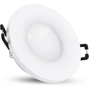 Weißer, runder SSC-LUXon LED Einbaustrahler BEDA, flach, IP65, 4W Warmweiß für Bad & Außen.