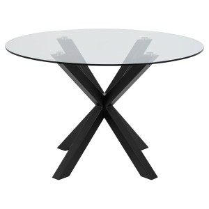 Runder ebuy24 Heaven Esstisch mit Glasplatte und schwarzem Metallfuß.
