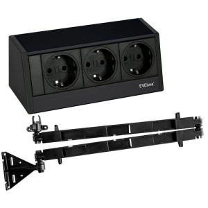 Schwarze 3-fach Evoline R-Dock Steckdose mit Wing Kabelführung für Schubladen. Elektroinstallationsmaterial.