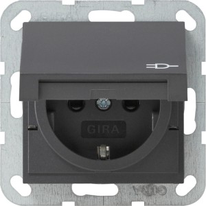 Gira Steckdoseneinsatz System 55 mit Deckel und Berührungsschutz, anthrazit.