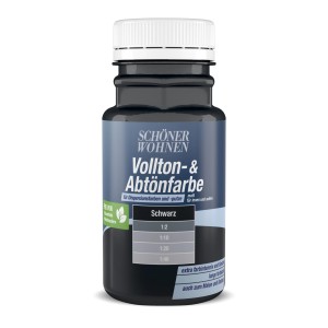 Schöner Wohnen Voll- und Abtönfarbe Schwarz, 125ml Flasche.