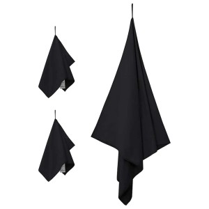 vidaXL Sporthandtuch Set, 3-teilig, schwarz. Polyester- und Polyamid-Handtücher hängen.