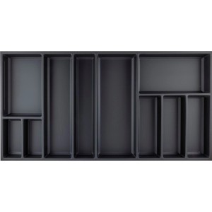Agoform Besteckeinsatz Sky, schwarz, Kunststoff, mit vielen Fächern für Schubladen. Kristall Soft Touch Oberfläche.