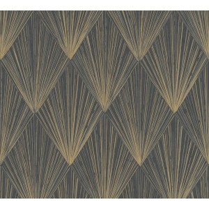 Metropolitan Stories II Vliestapete Art Deco gold/schwarz mit geometrischem Muster.