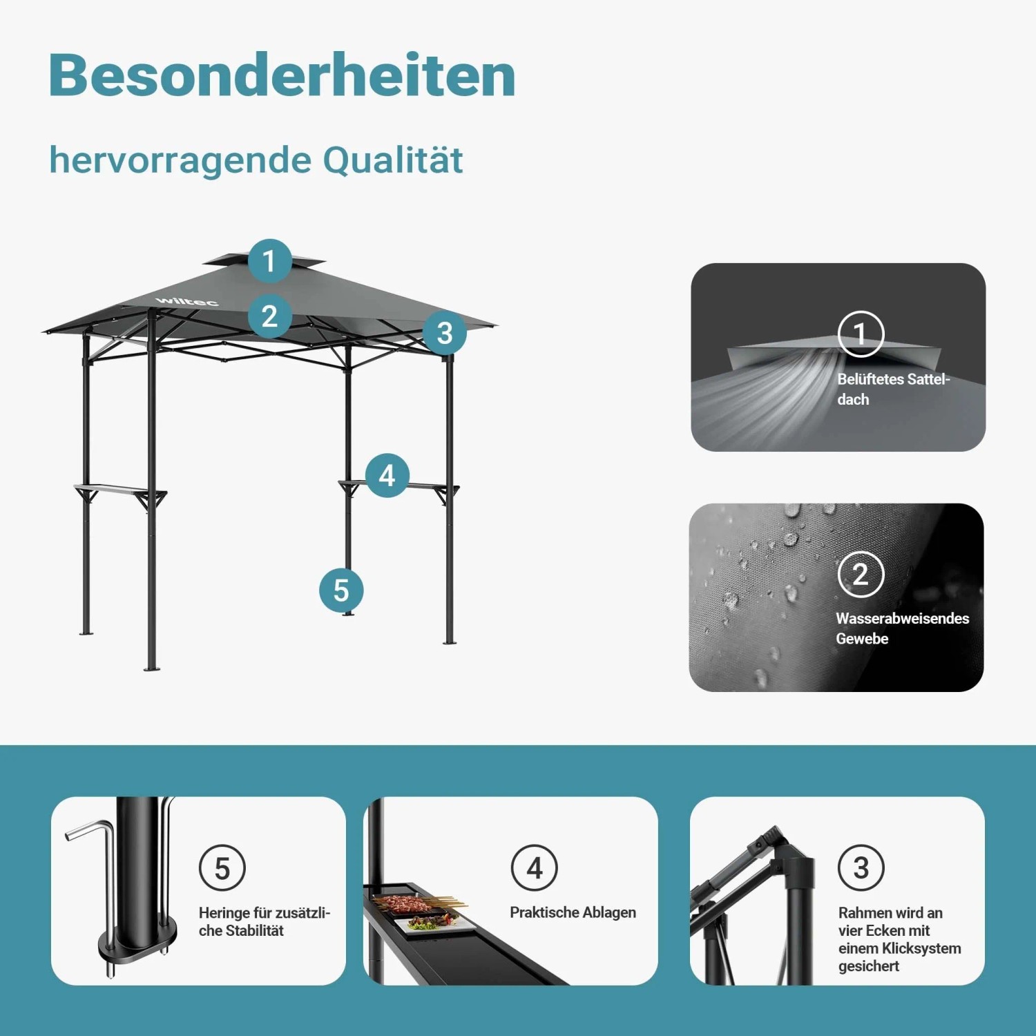 Wiltec Grillpavillon Grau 245X152X242Cm Bbq Pavillon Grillüberdachung Grillzelt_5