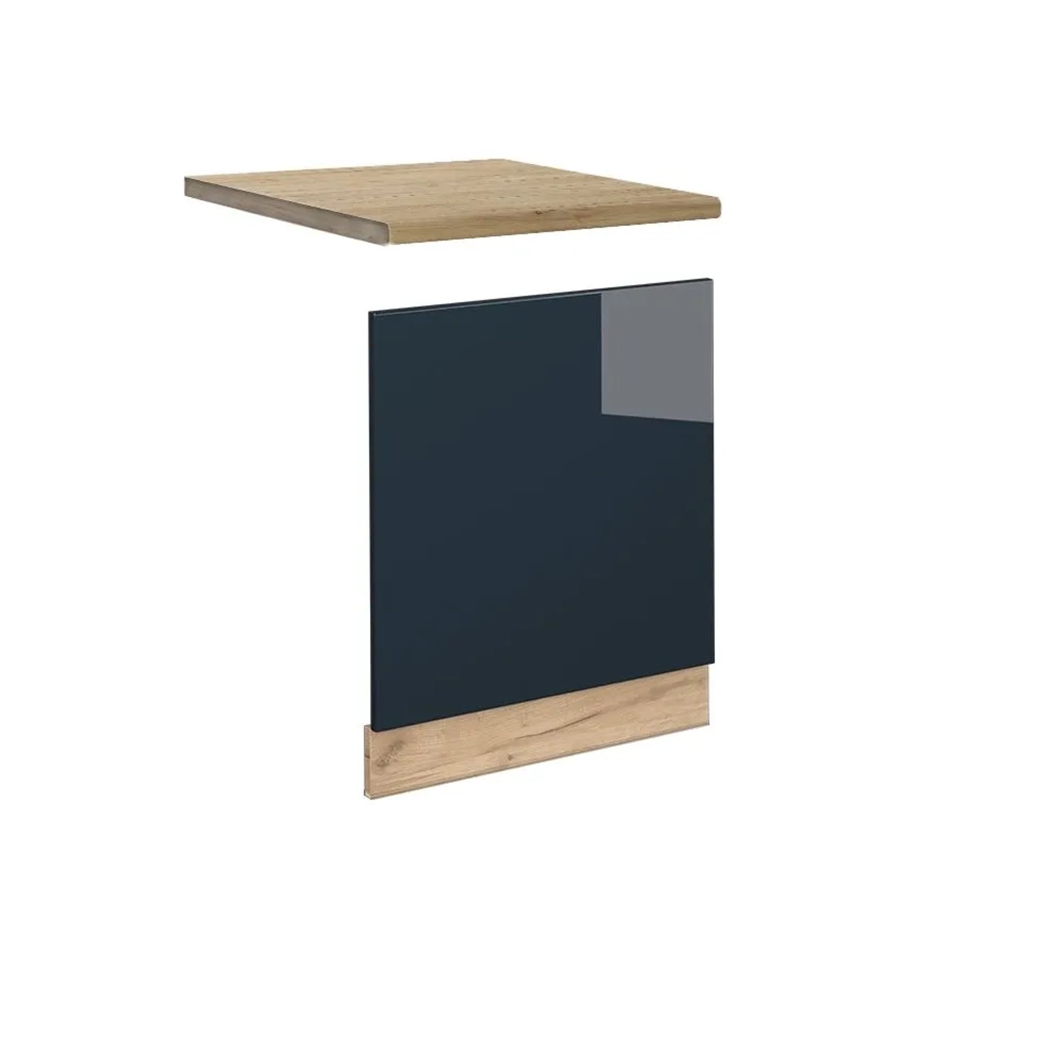 Vicco Frontblende Fame-Line Geschirrspüler Fronttür DunkelBlau Hochglanz 60 cm AP Eiche mit Goldkraft Eiche Korpus