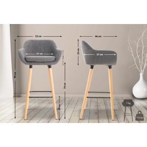DELUKE Barhocker 2er Set Mit Lehne Hellgrau VILO Stoffbezug 99x55x46cm Barhocker Mit Lehne Tresenhocker Barstuhl Thekenhocker