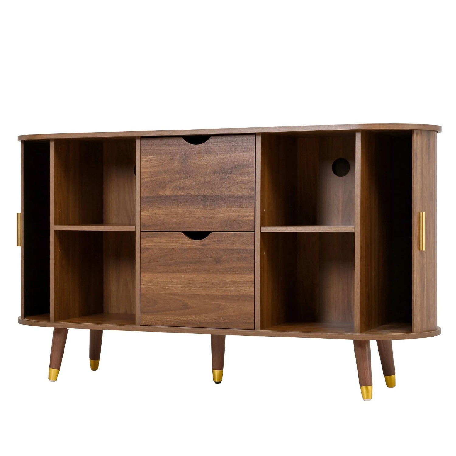 okwish Sideboard mit 2 Schiebetüren 2 Schubladen Wohnzimmer 140x79.5x40cm Braun
