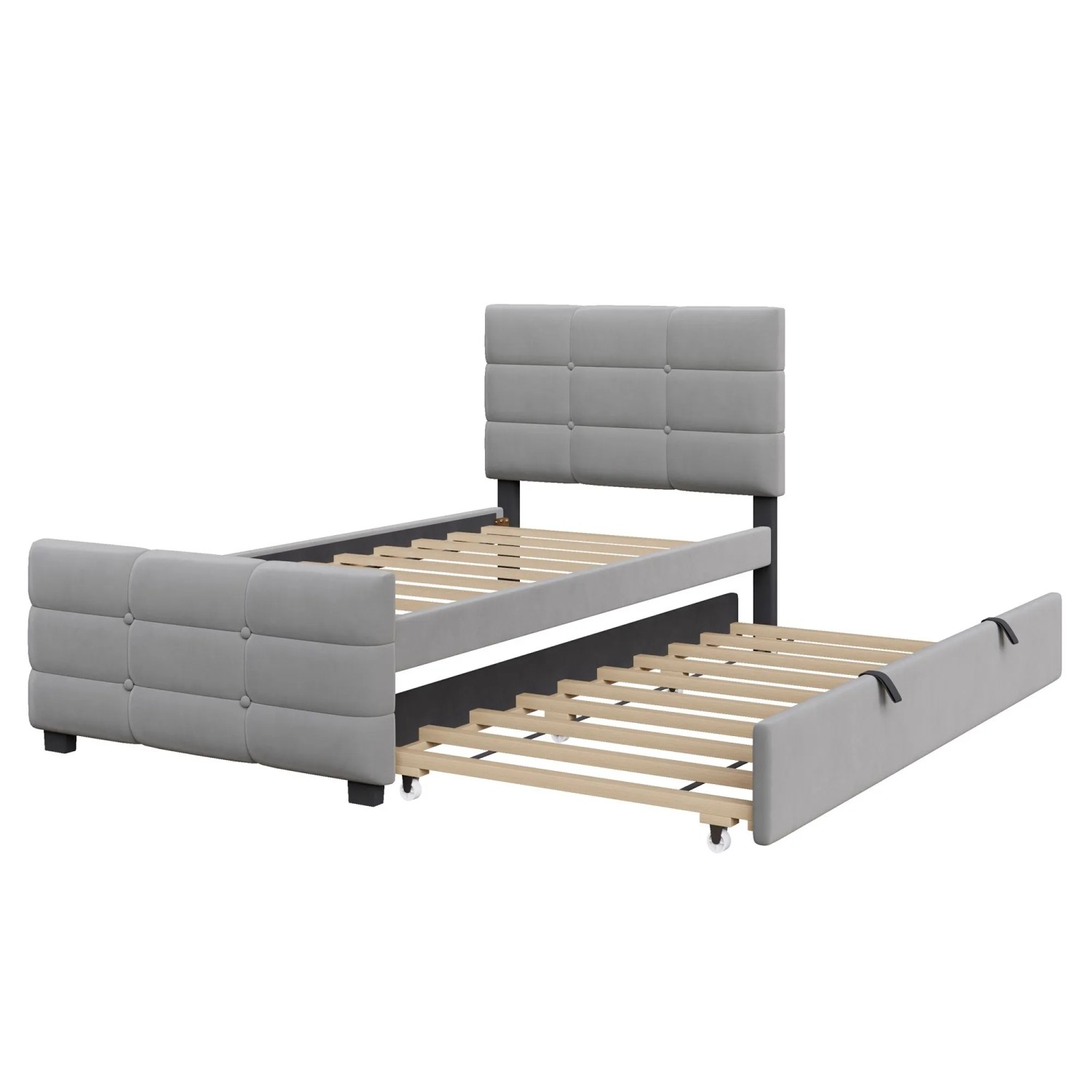 okwish Polsterbett 90x190cm mit Ausziehbett Kinderbett Grau ohne Matratze