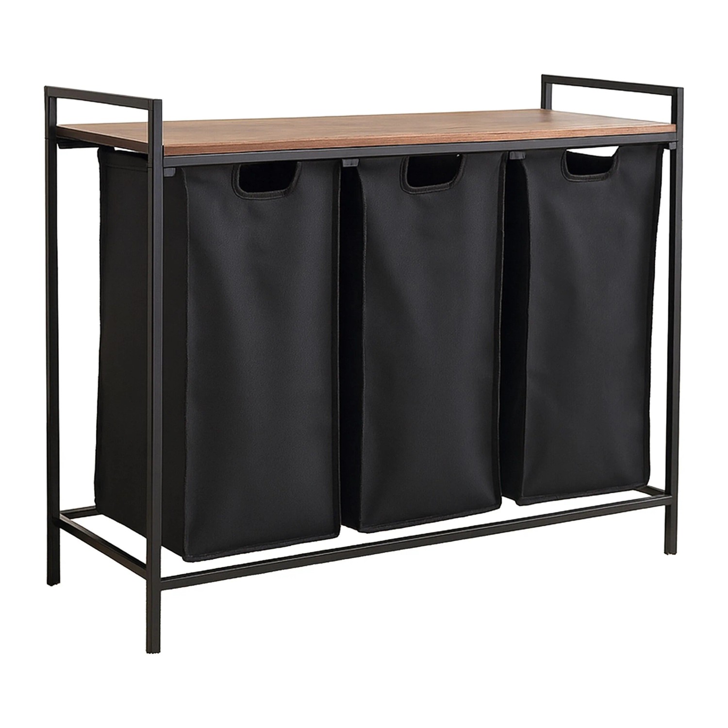 Relaxdays Wäschesammler Metall Vintagebraun 3 Fächer Mit Ablage 72 x 92,5 x 33 cm