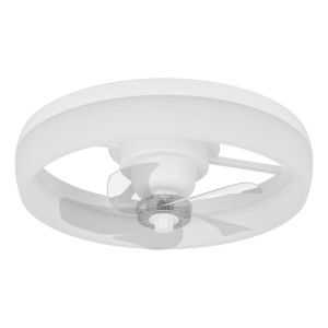 Runder weißer Eglo LED-Deckenventilator Castaic, 50 cm, mit transparenten Flügeln und integrierter Beleuchtung.