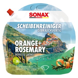 Sonax Scheibenreiniger Orange & Rosemary, 3L, gebrauchsfertig für streifenfreie Sicht.
