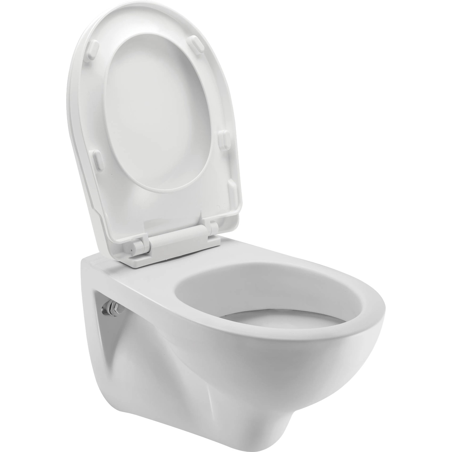 Weißes Wand-WC aus Keramik, 49,5x35x34 cm, mit offenem WC-Sitz.