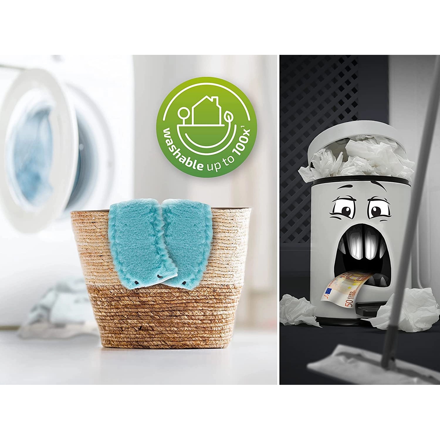 Leifheit Wischbezug Set, 2 blaue Bezüge für CLEAN TWIST M, waschbar bis 100x, für Reinigungsgeräte.