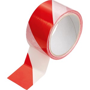 Rot-weißes LUX Warnklebeband, 30 m x 50 mm, für Baustellenabsicherung und Markierungen.
