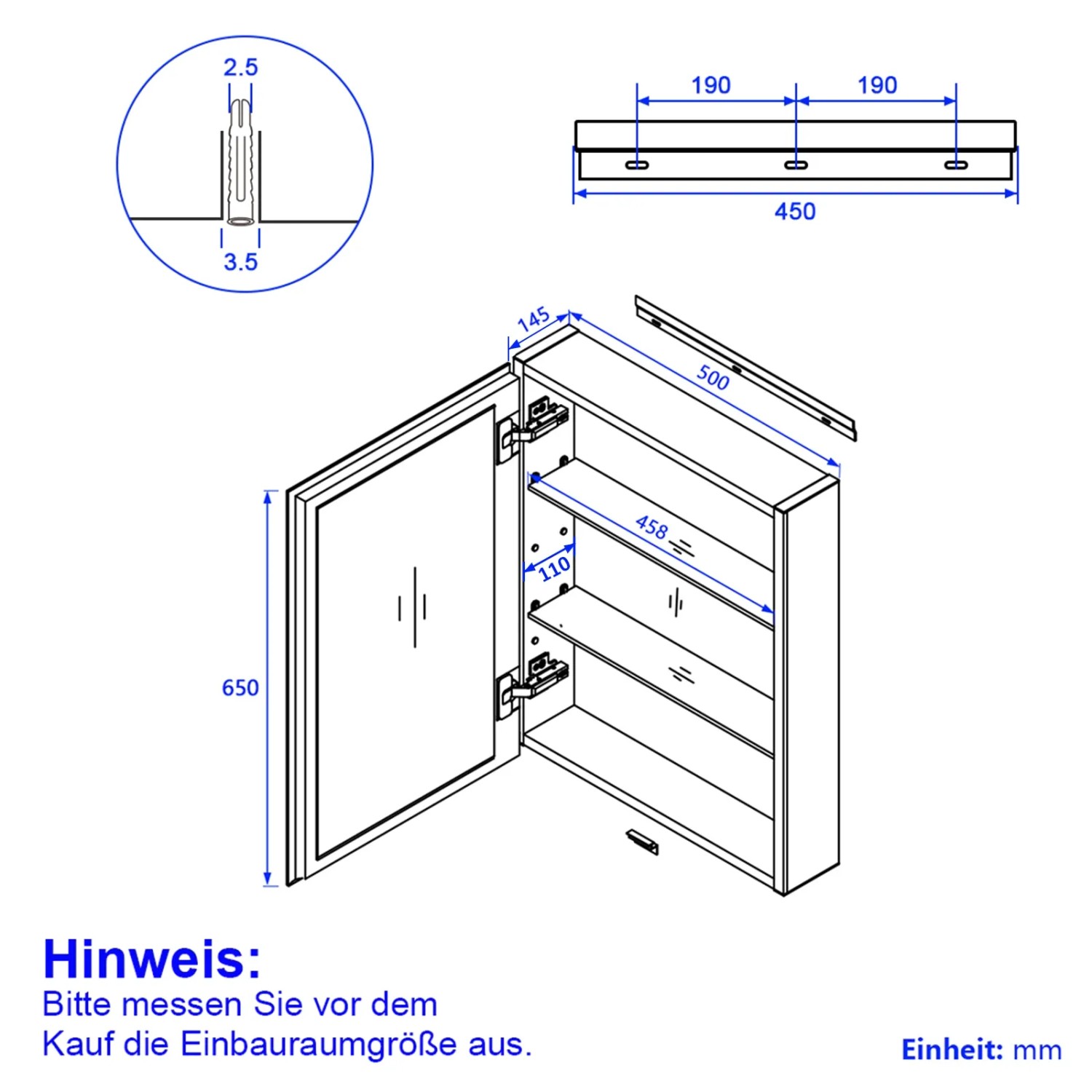 Medizinschrank Mit Spiegel Fürs Badezimmer – Schwarzer Aluminium-Schrank, 50,8 X 66 Cm, Mit 2 Verstellbaren Glasböden, Einbau Oder Oberflächenmontage
