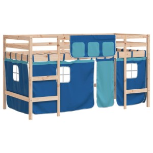 vidaXL Kinderhochbett mit Vorhängen Blau 90x200 cm Massivholz Kiefer 3206965