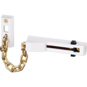 Abus Türkette SK66 W SB, weiße Türsicherung mit goldener Kette.