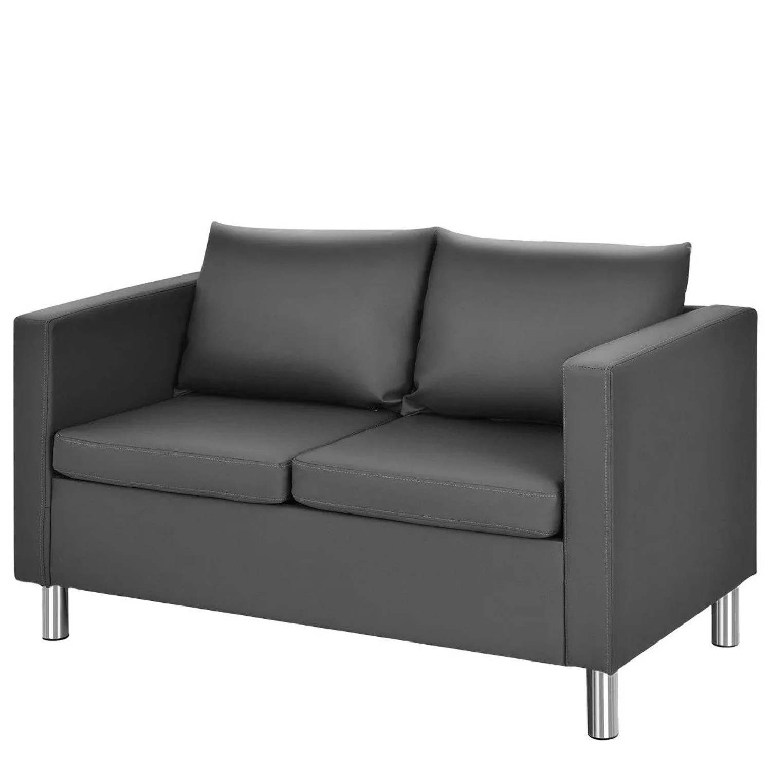 Costway 2 Sitzer Sofa mit Kissen Sofagarnitur Kunstleder Grau