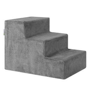 Graue Juskys Haustiertreppe Timmy mit 3 Stufen, ideal als Aufstiegshilfe für Hunde und Katzen.