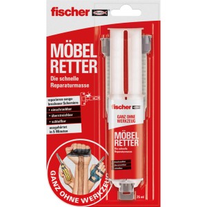 Fischer Möbelretter 15g, Kleber zum Reparieren von Möbeln aus Holz, härtet schnell und ist schleifbar.