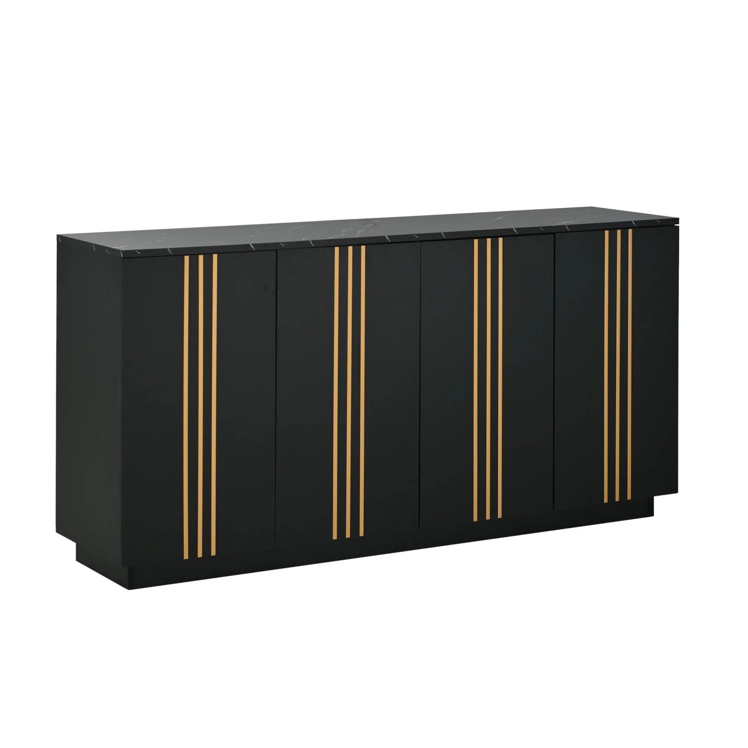 okwish Sideboard mit 4 Türen Verstellbaren Trennwänden Wohnzimmer 140x35x70cm Schwarz
