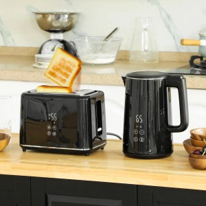 HOMCOM Wasserkocher-Toaster-Set in Schwarz: Edelstahl Wasserkocher und Toaster mit Toastscheiben.