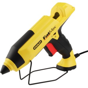 Gelbe Stanley FatMax Heissklebepistole GR100R mit schwarzem Griff und rotem Auslöser.