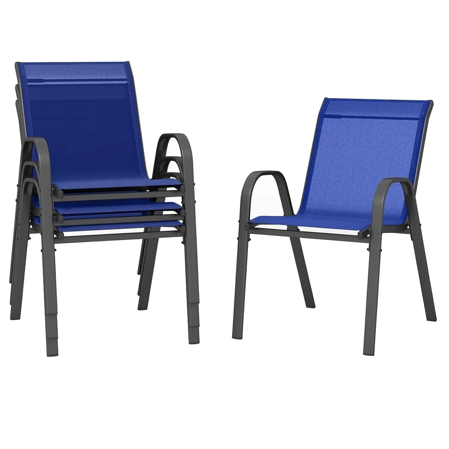 Costway 4er Set Gartenstühle Stapelbar Textilene Metallgestell Blau