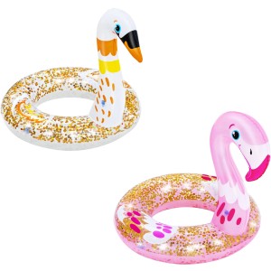 Bestway Schwimmringe, 2-fach sortiert: Flamingo (rosa) und Schwan (weiß) mit Glitzer.