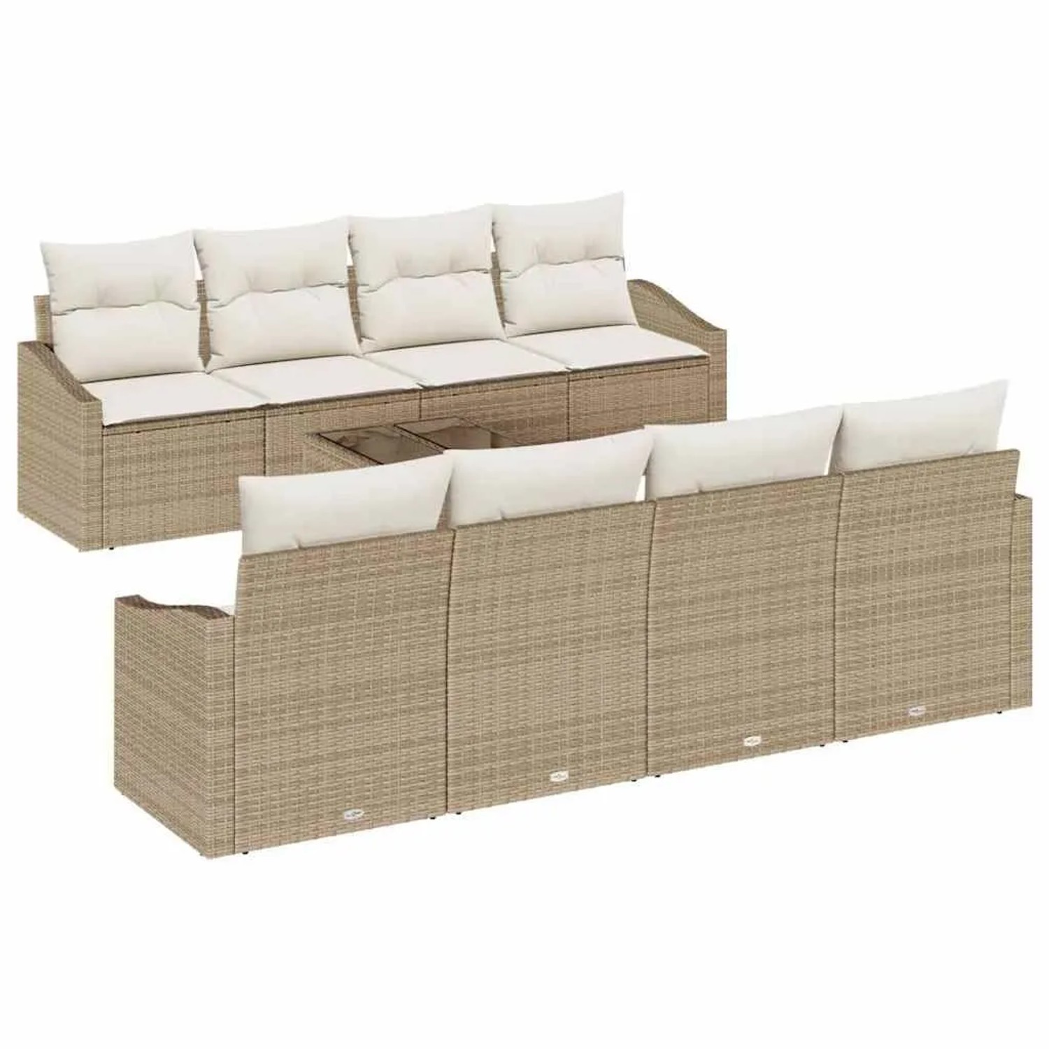 vidaXL Sofa Set mit Kissen 9-Tlg Beige und Creme Poly-Rattan 3346651 günstig online kaufen