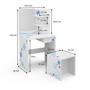 Weißer Vicco Schminktisch Schneeflocke (54.8 cm) mit Spiegel und Hocker für Kinder.