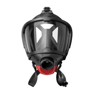 Dräger FPS 7000 Überdruck Atemschutzmaske in Schwarz mit großem Visier und rotem Ventil für sicheren Atemschutz.
