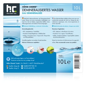 Höfer Chemie Demineralisiertes Wasser, 40 x 10l Kanister für vielfältige Anwendungen.