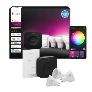 Philips Hue Starter Kit Hue Bridge Pro inkl. 3 x LED-Leuchtmittel GU10 & Dimmer